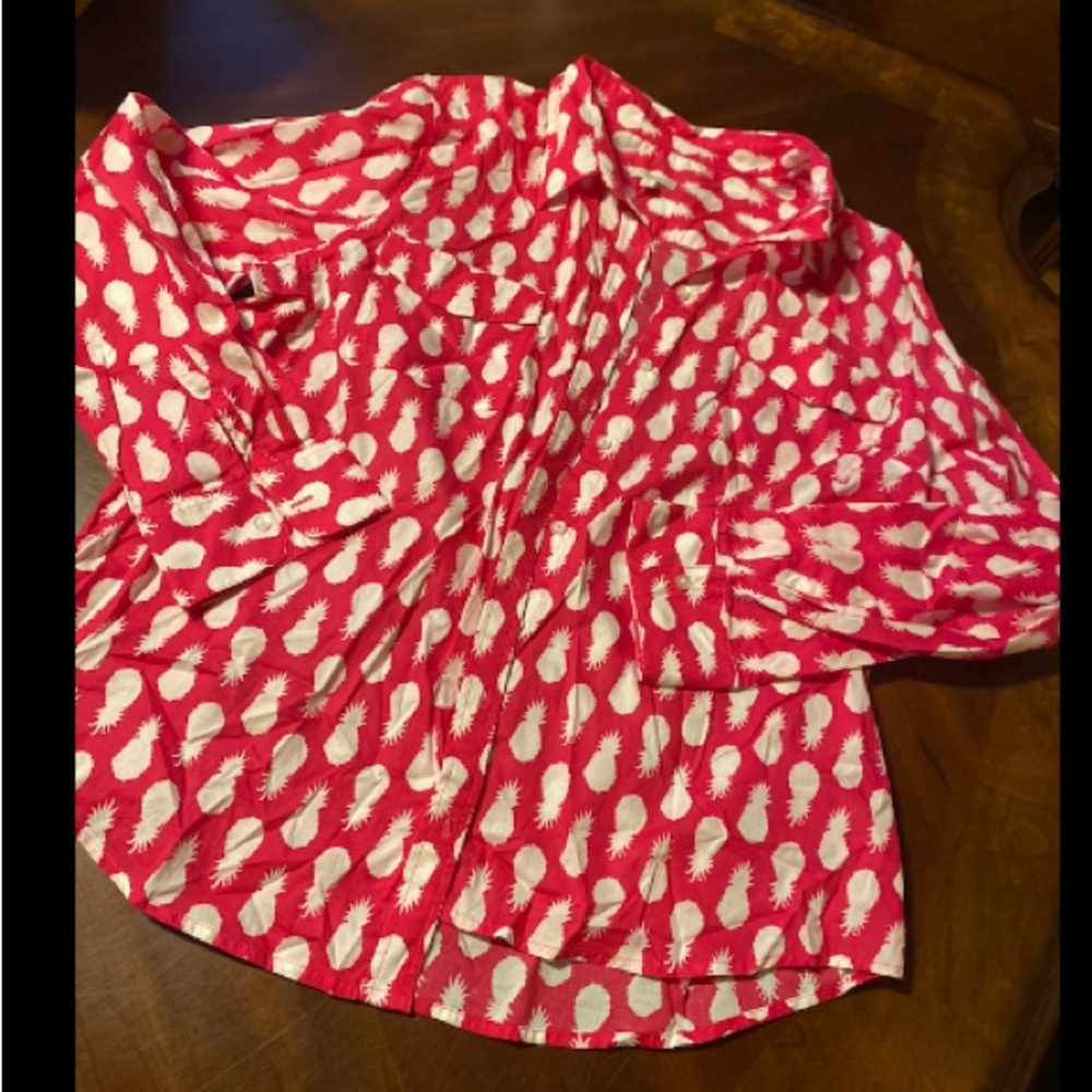 Talbots Hot Pink and White Printed Button-Down Blouse